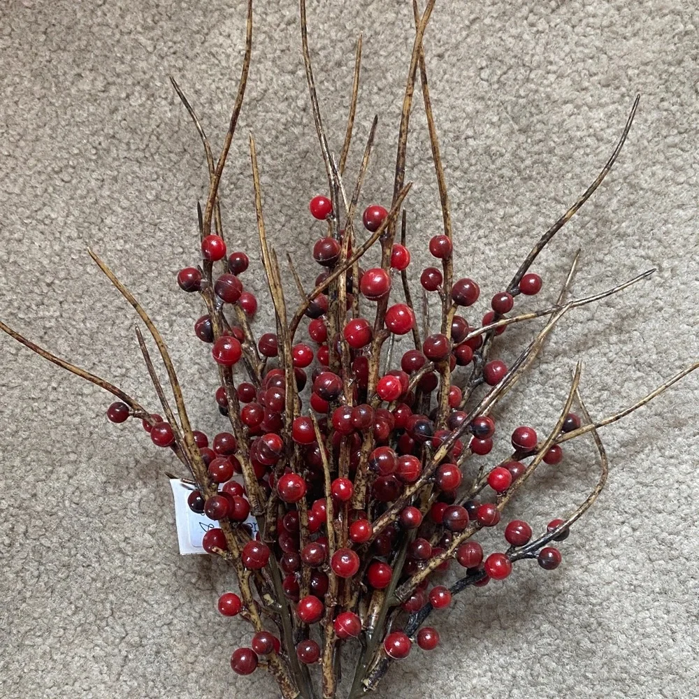 New Red Berry Bush Decorative Stem